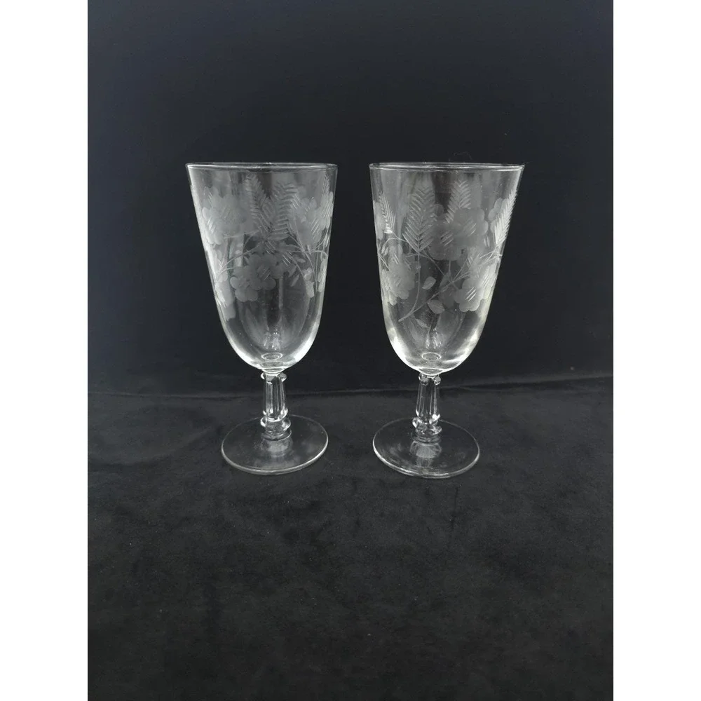 Pair Libbey Garland Juice Glasses Goblets Etched clear Iced Tea 6